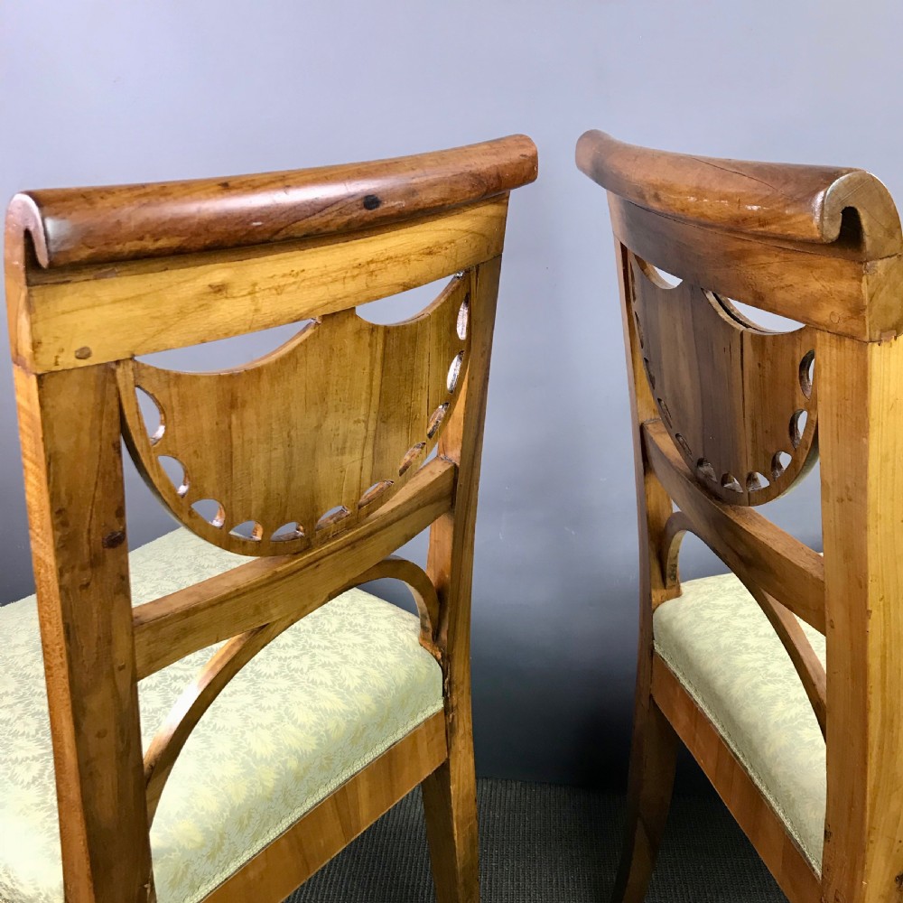 Pair of Swedish Biedermeier satin birch chairs with fan shaped backs View V