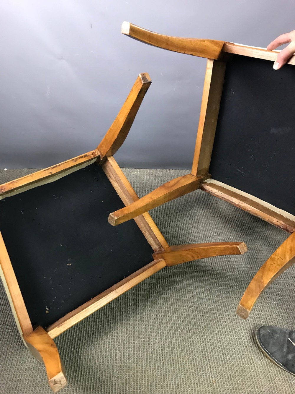 Pair of Swedish Biedermeier satin birch chairs with fan shaped backs View VI