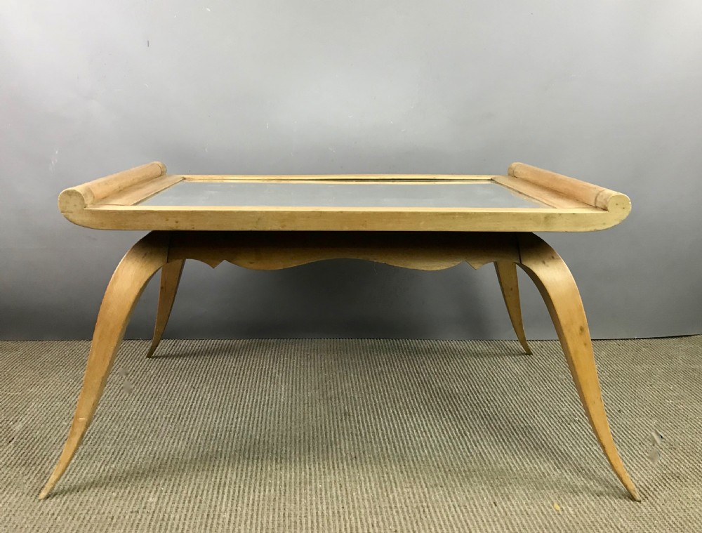 French Art Deco low table with mirror glass top