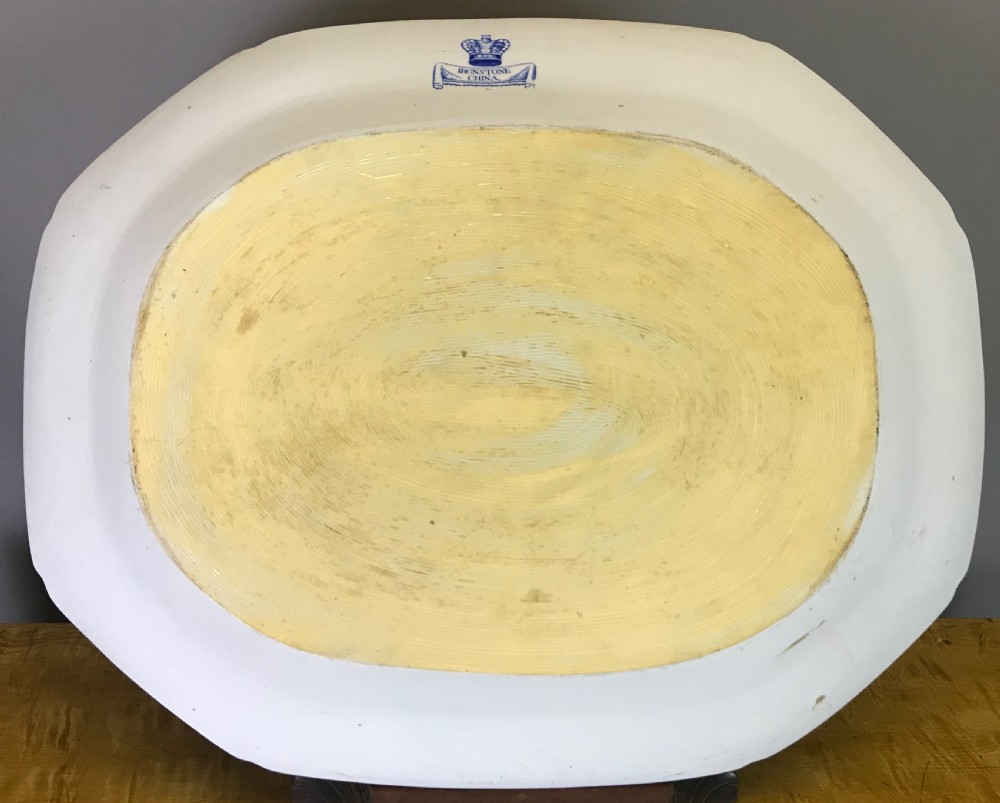 Victorian Ironstone Blue & White Willow Pattern Meat / Turkey Plate View V