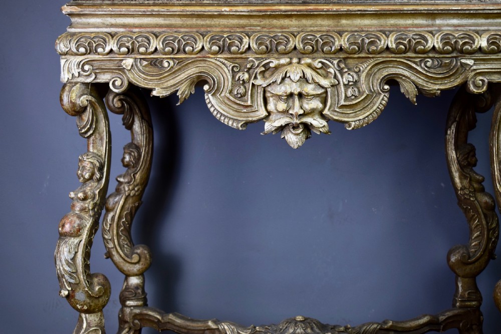 17th century style velvet covered cabinet upon grotesque carved silvered wood stand View IV
