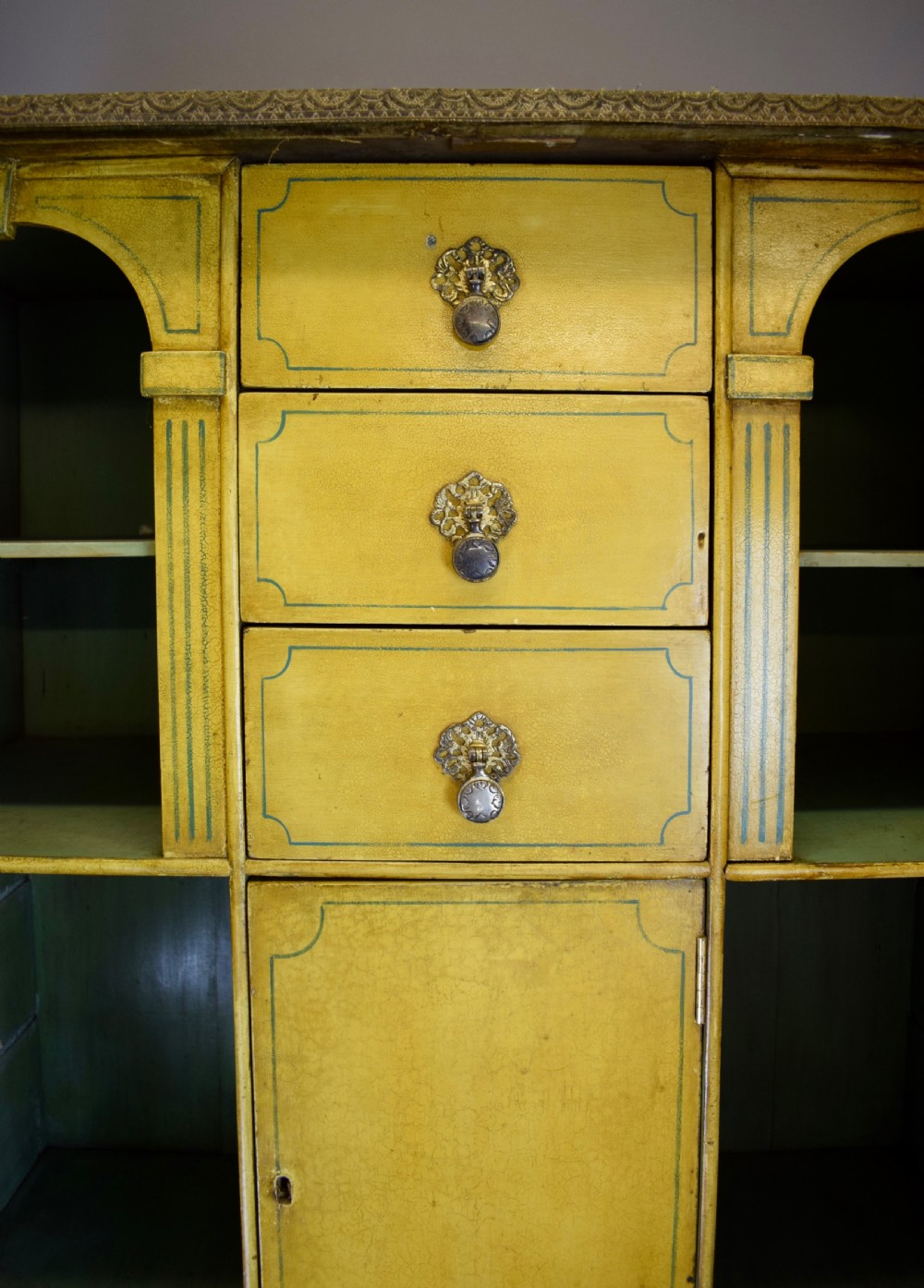 17th century style velvet covered cabinet upon grotesque carved silvered wood stand View VII