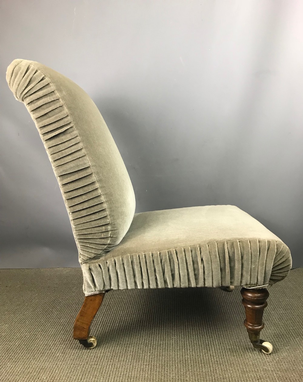 Victorian Nursing / Bedroom chair with sage green velvet upholstery View II