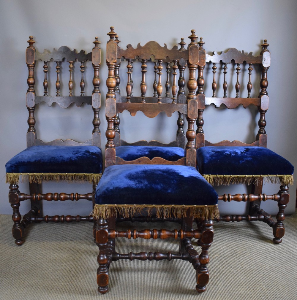 Eight Antique Spanish spindle back dining chairs 18th/19th century  View II