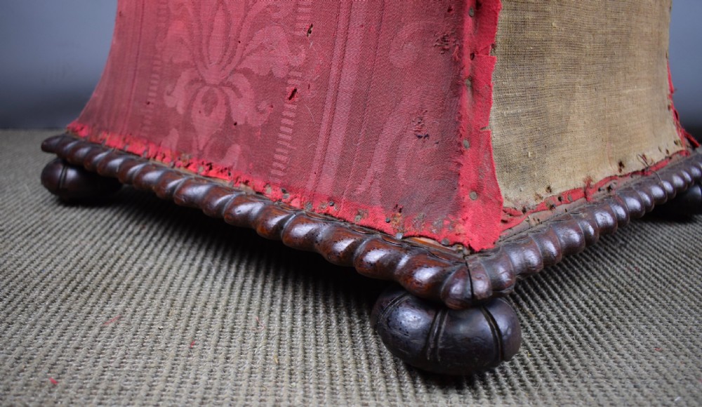 Early Victorian mahogany concave box stool with lift up lid View III