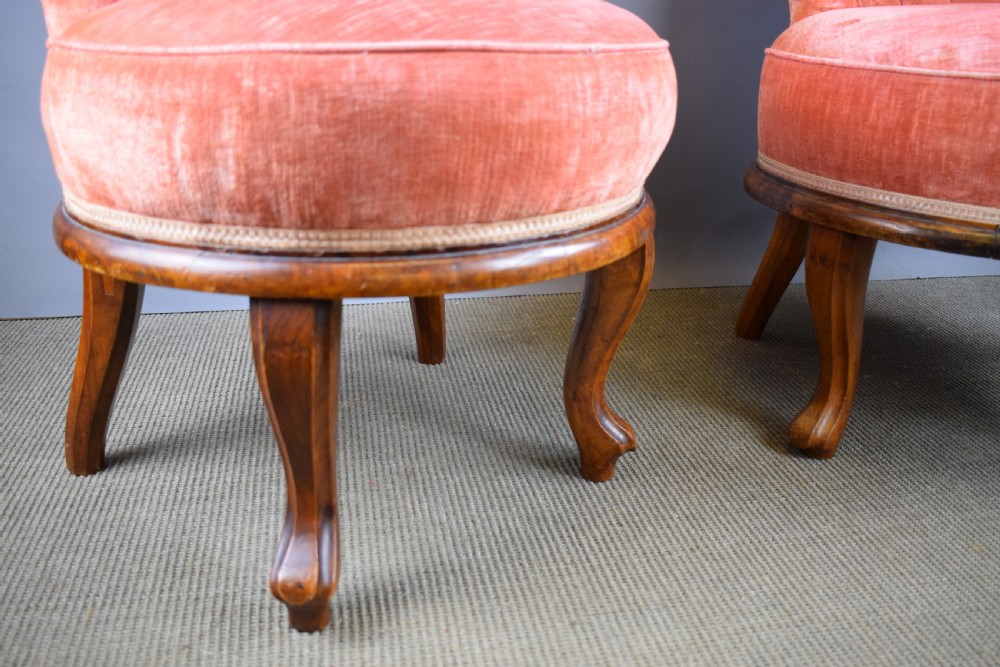 Pair of French button back pink velvet bedroom chairs View IV