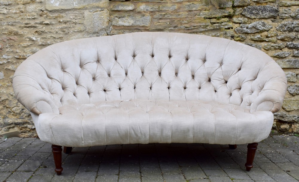 Victorian button back sofa in ivory velvet