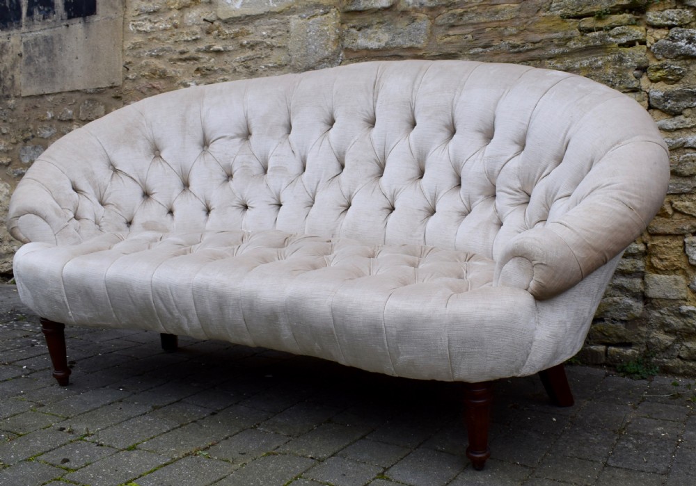 Victorian button back sofa in ivory velvet View III