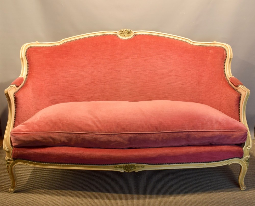 French Pink Velvet Upholstered Sofa in Louis XV Style
