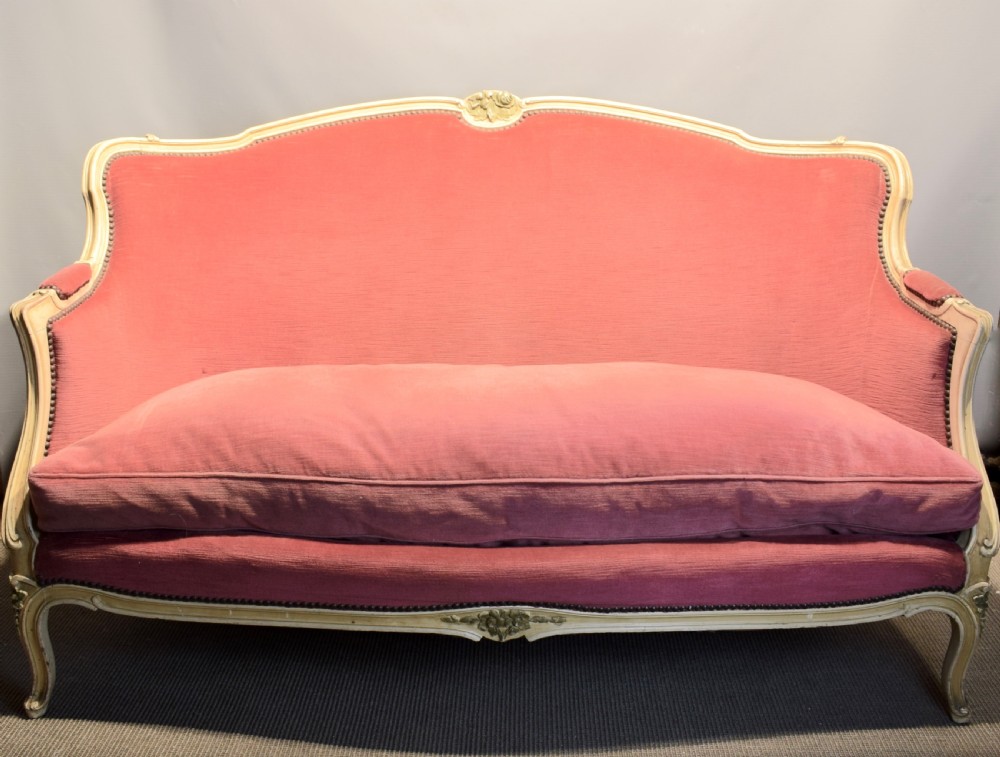 French Pink Velvet Upholstered Sofa in Louis XV Style View III
