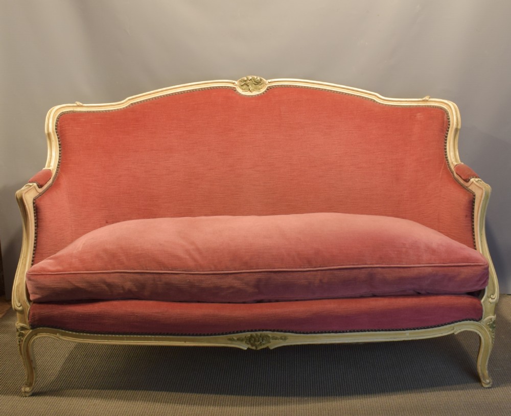 French Pink Velvet Upholstered Sofa in Louis XV Style View IV