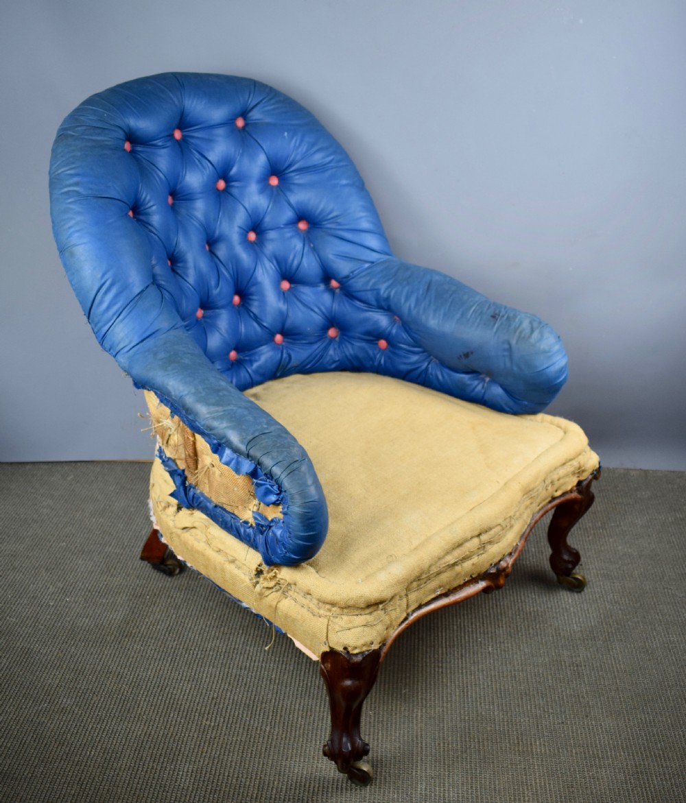 Antique Victorian Button Back Armchair for recovering View II