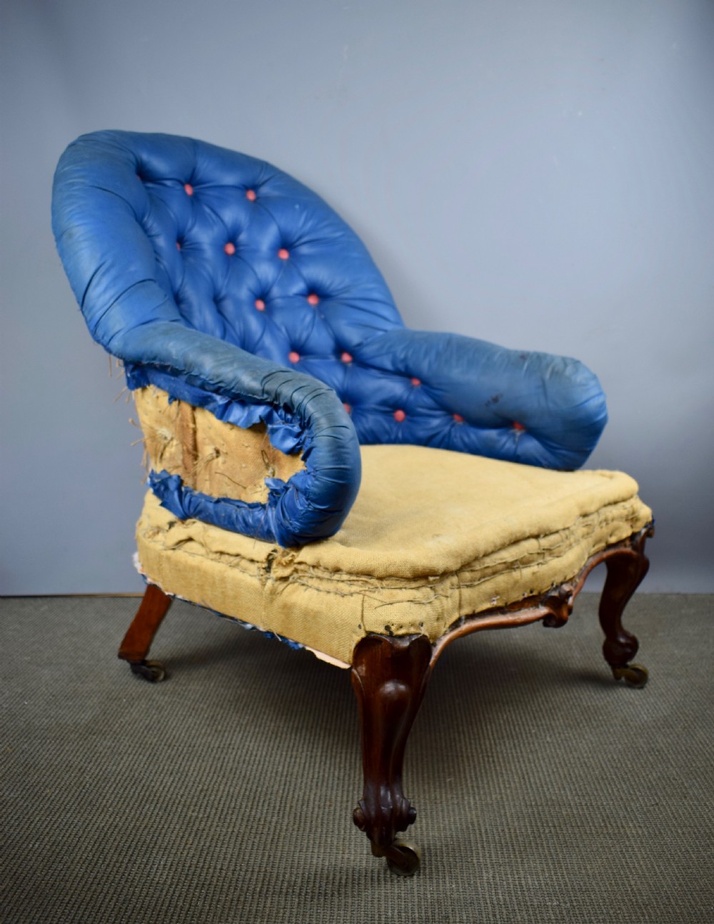 Antique Victorian Button Back Armchair for recovering View III