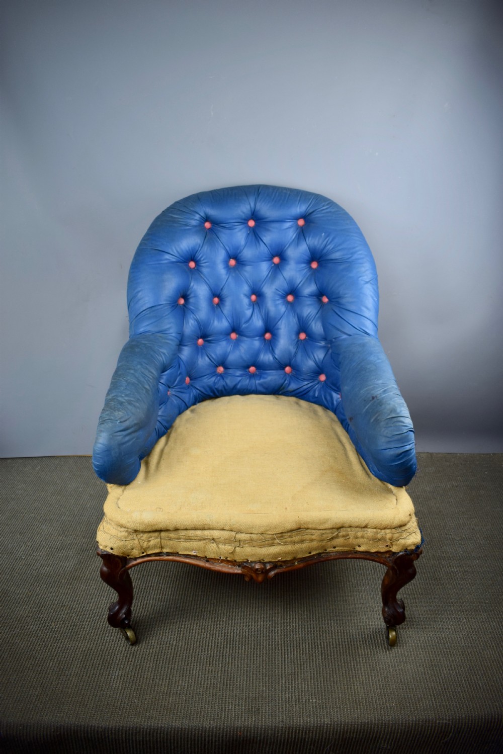 Antique Victorian Button Back Armchair for recovering View V
