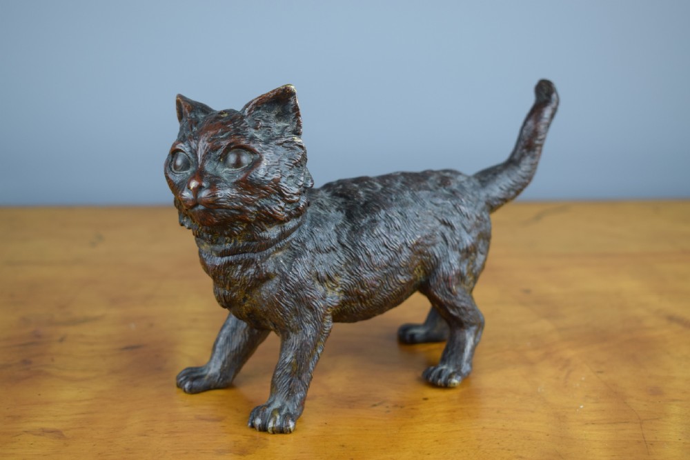 Austrian cold painted bronze cat inkwell