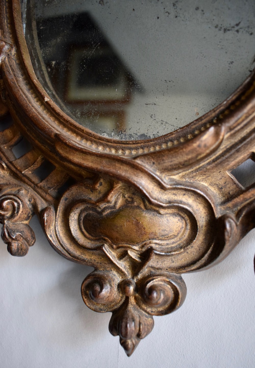 Antique American Patriotic cast iron wall mirror mid 19th century View II