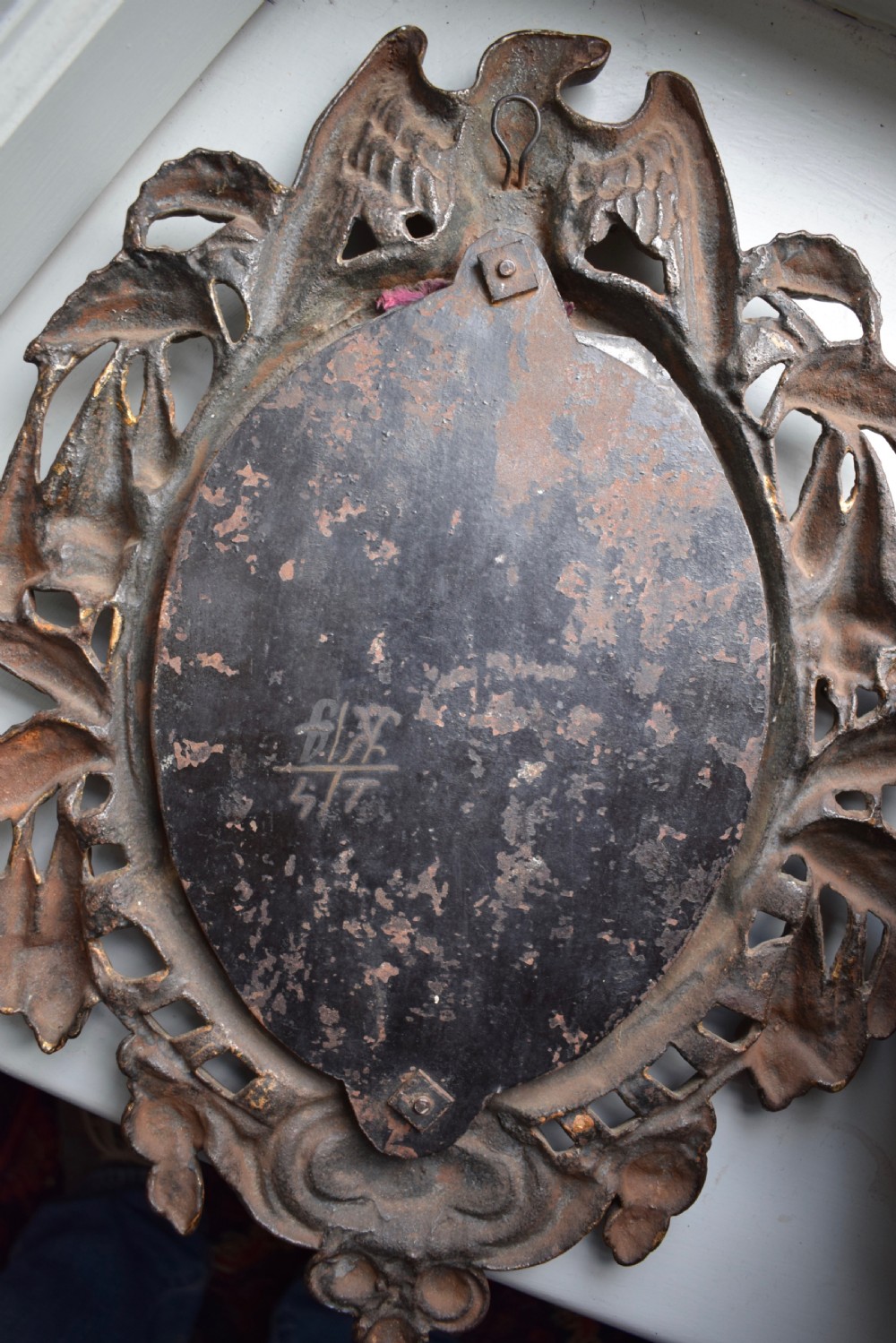 Antique American Patriotic cast iron wall mirror mid 19th century View VI