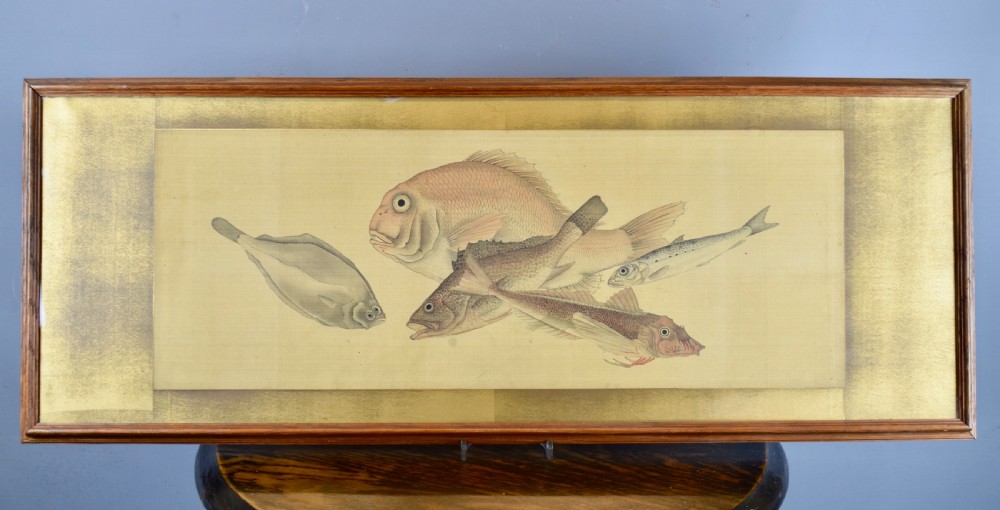Japanese watercolour on silk of fish circa 1920