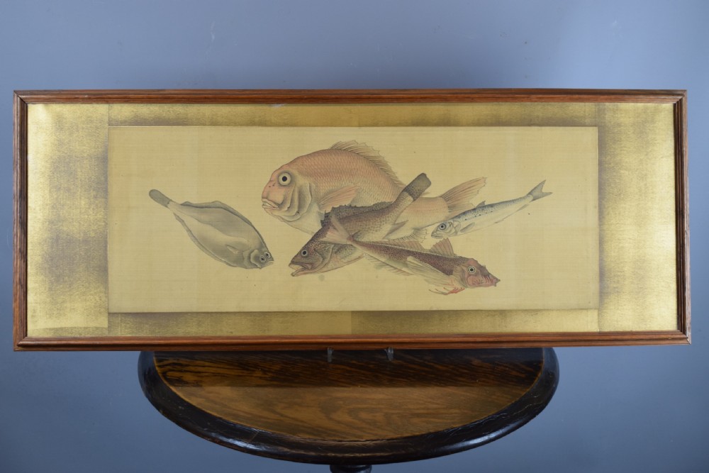 Japanese watercolour on silk of fish circa 1920 View II