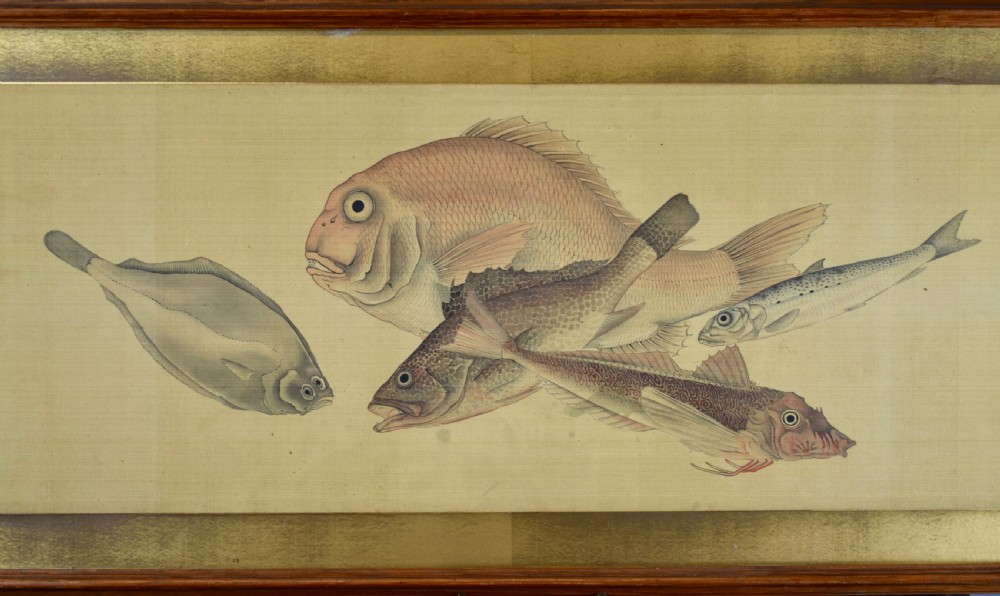Japanese watercolour on silk of fish circa 1920 View IV