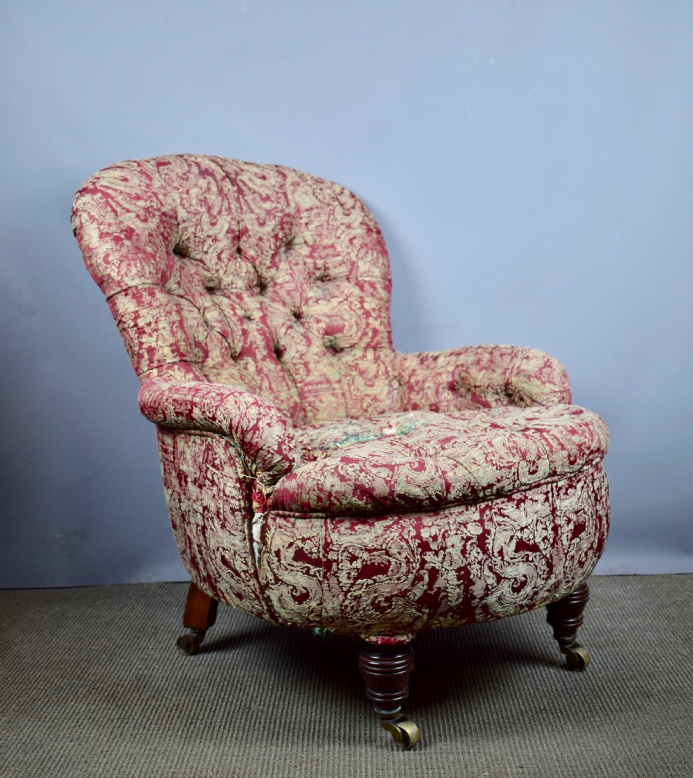 Antique Victorian button back armchair