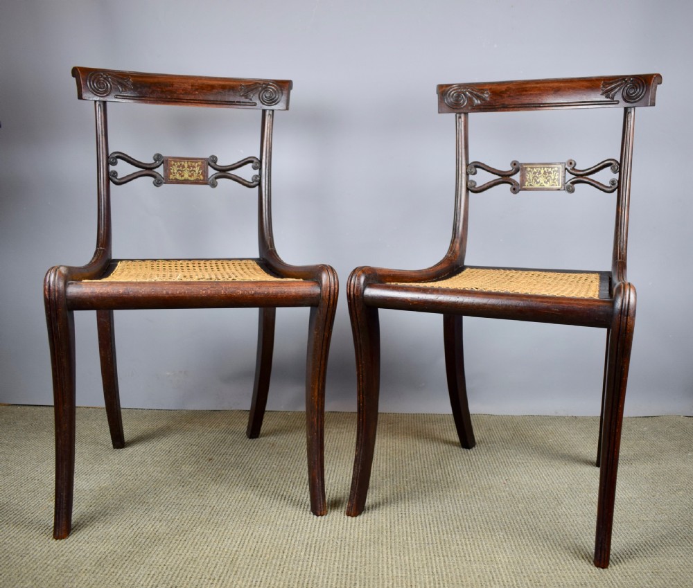 Pair of Regency Brass Inlaid Faux Rosewood Chairs View II