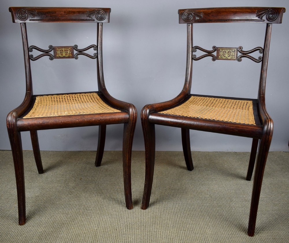 Pair of Regency Brass Inlaid Faux Rosewood Chairs View III