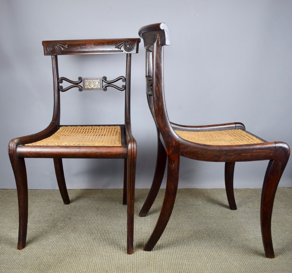 Pair of Regency Brass Inlaid Faux Rosewood Chairs View IV