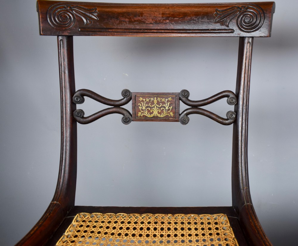 Pair of Regency Brass Inlaid Faux Rosewood Chairs View V