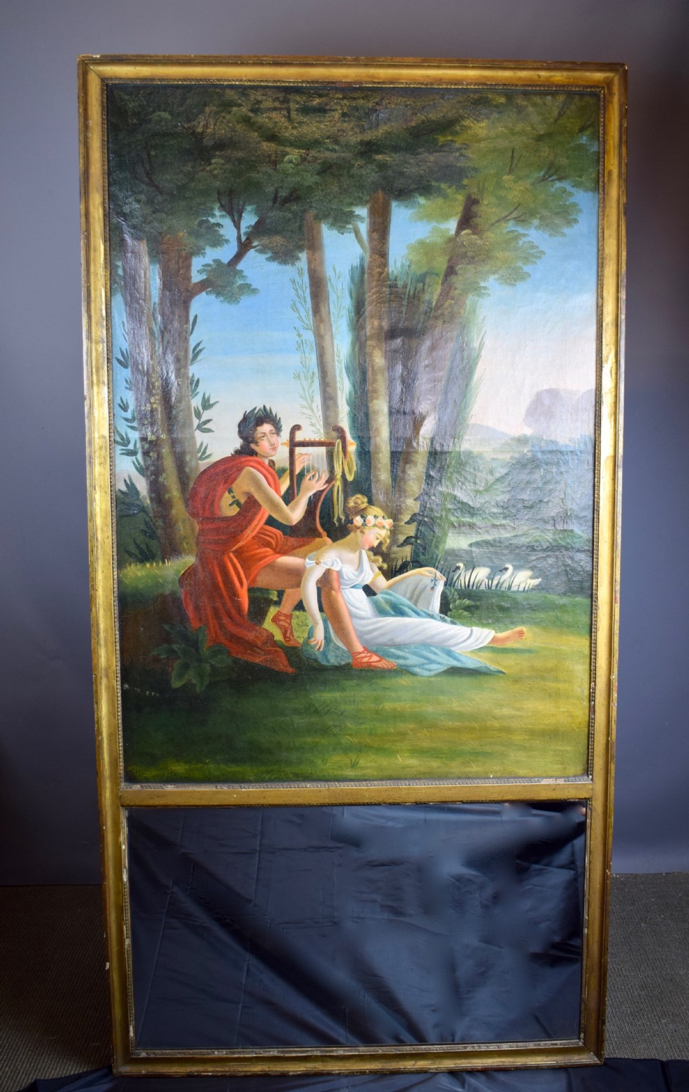 French Trumeau overmantel mirror with painted classical scene View II