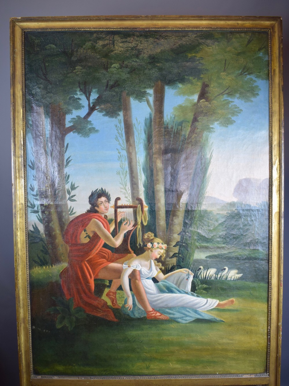French Trumeau overmantel mirror with painted classical scene View IV