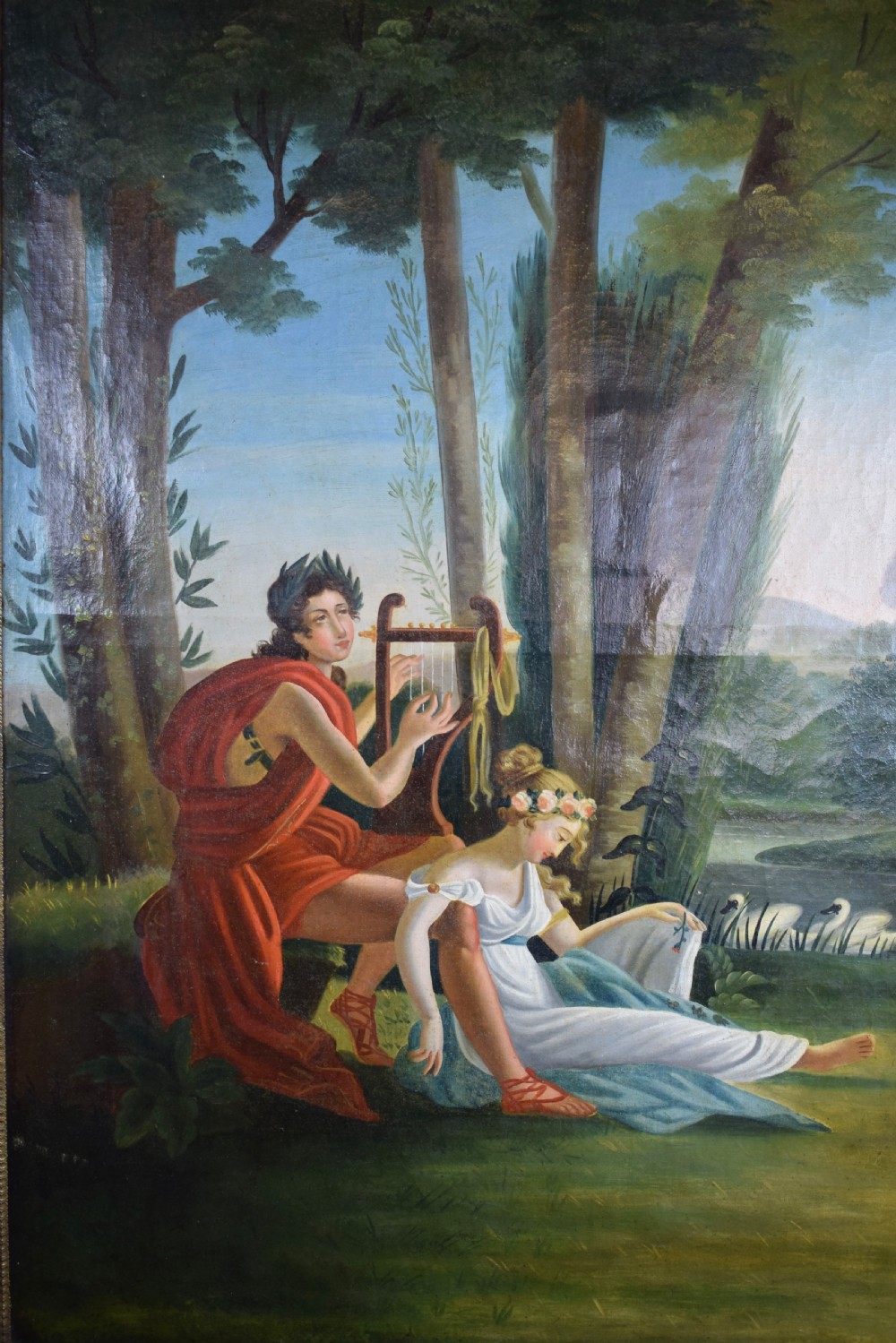 French Trumeau overmantel mirror with painted classical scene View V