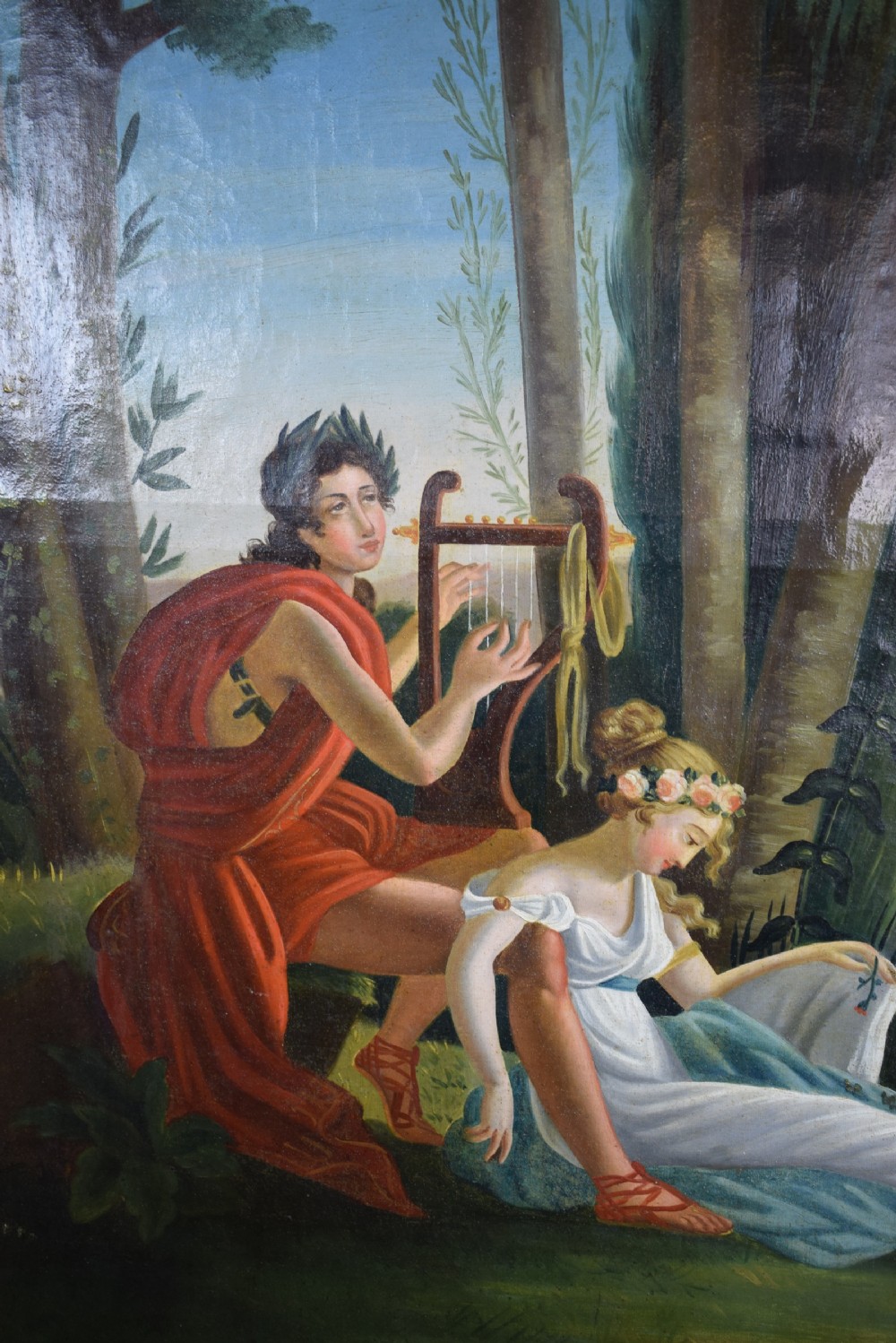 French Trumeau overmantel mirror with painted classical scene View VI