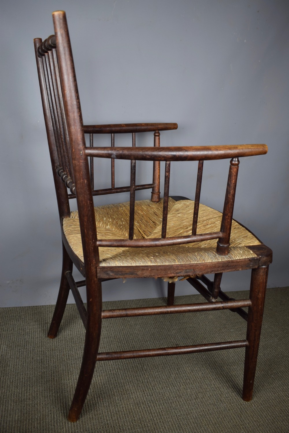 Arts & Crafts Sussex chair with bobbin turner back and rush seat View III