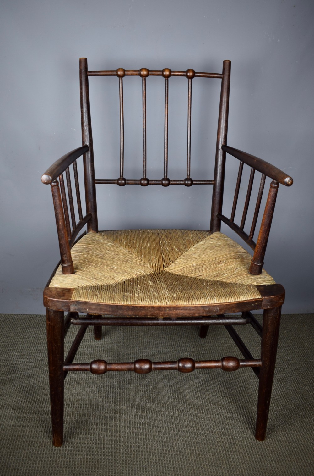 Arts & Crafts Sussex chair with bobbin turner back and rush seat View IV