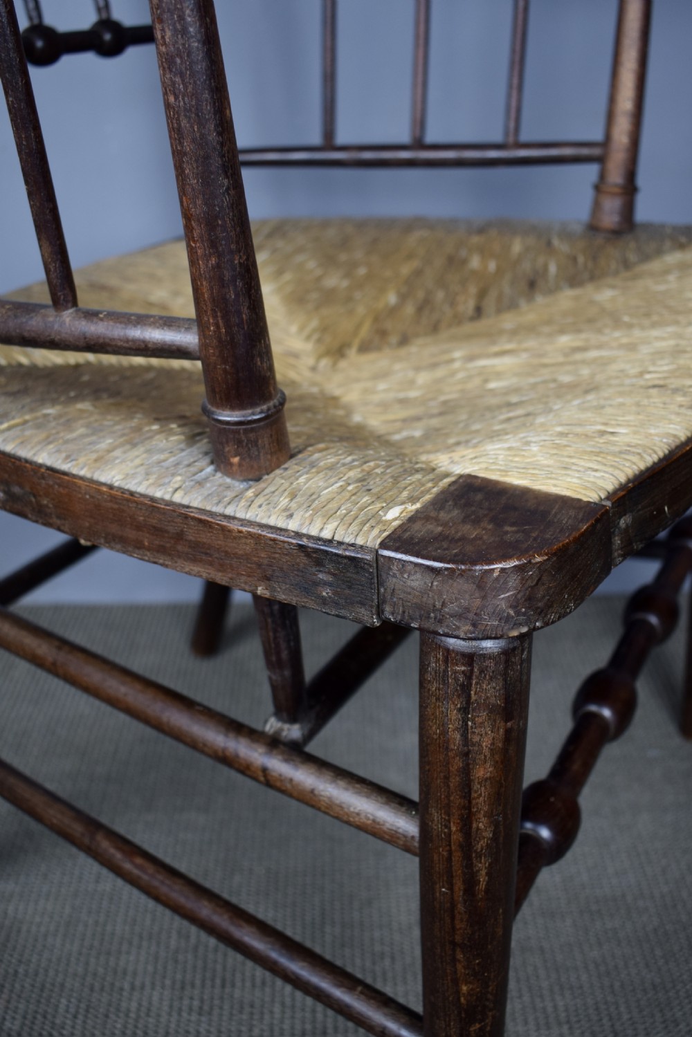 Arts & Crafts Sussex chair with bobbin turner back and rush seat View V