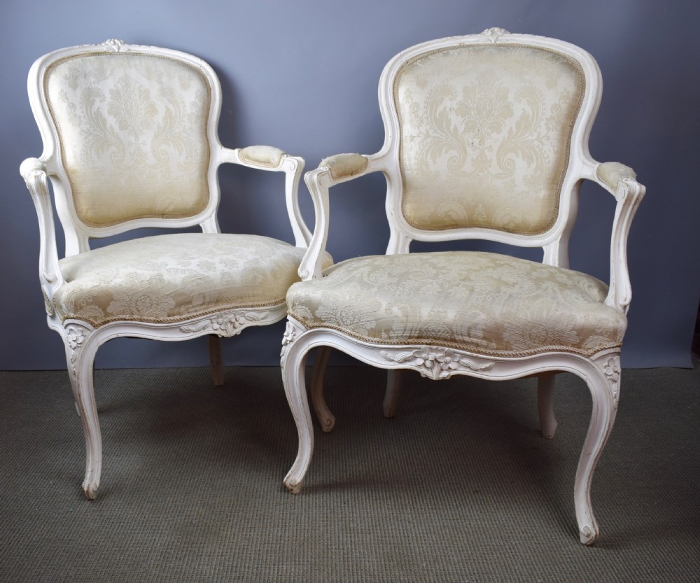 Pair of French Louis XV style fauteuils armchairs in original paint