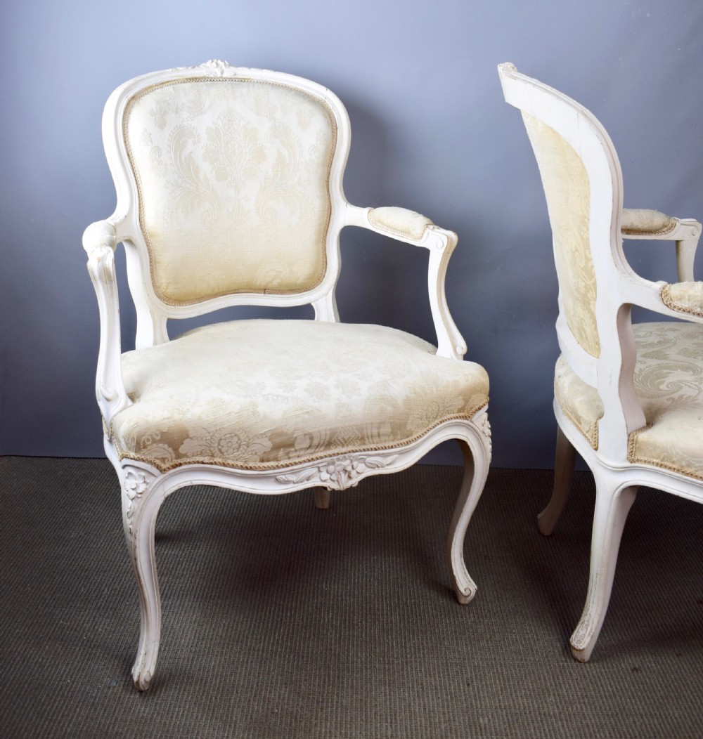 Pair of French Louis XV style fauteuils armchairs in original paint View III