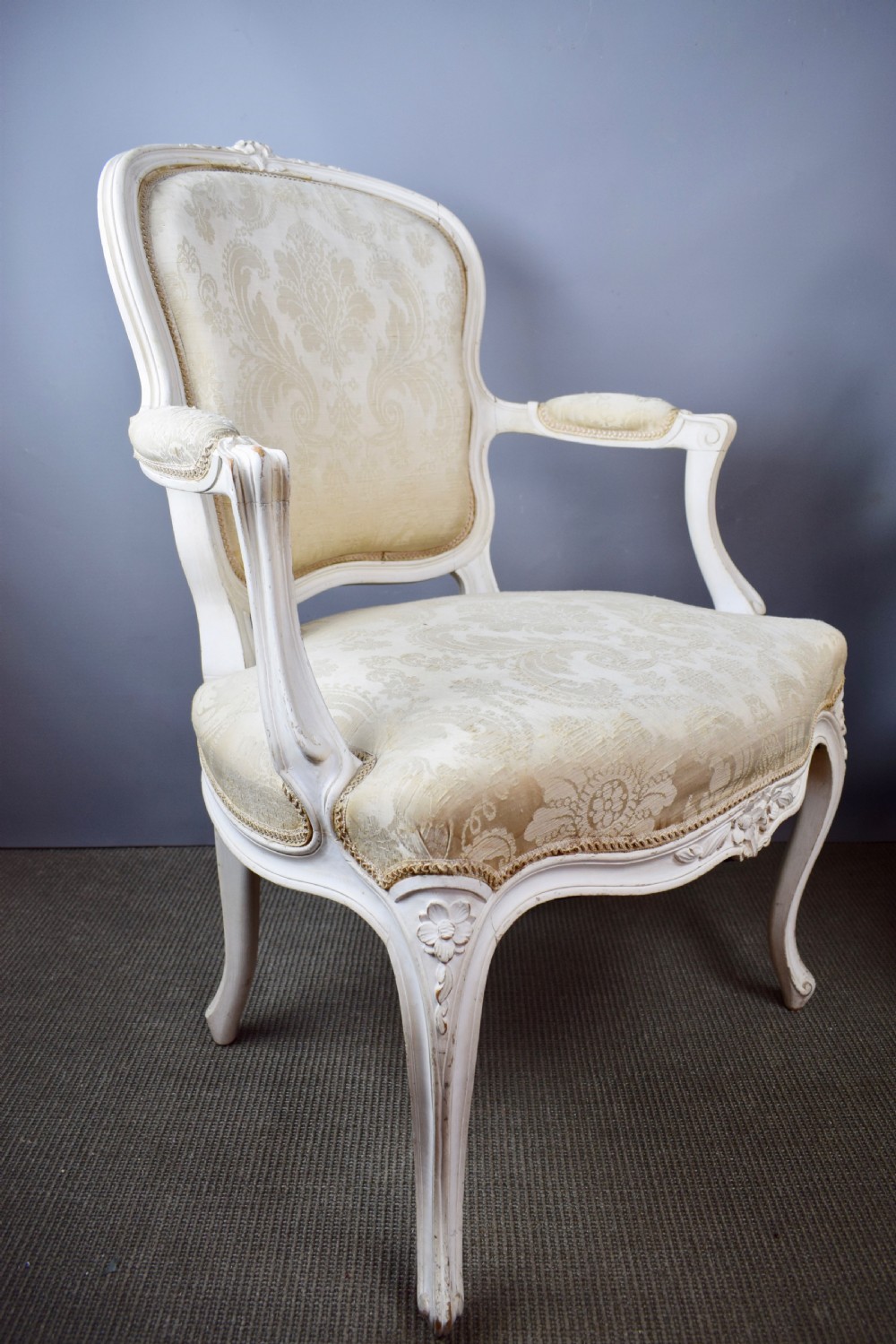 Pair of French Louis XV style fauteuils armchairs in original paint View IV