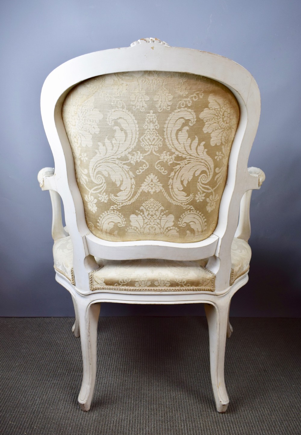 Pair of French Louis XV style fauteuils armchairs in original paint View VI