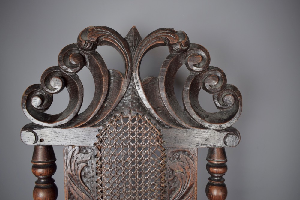Pair of William & Mary cane high back chairs with barley twist supports View VII