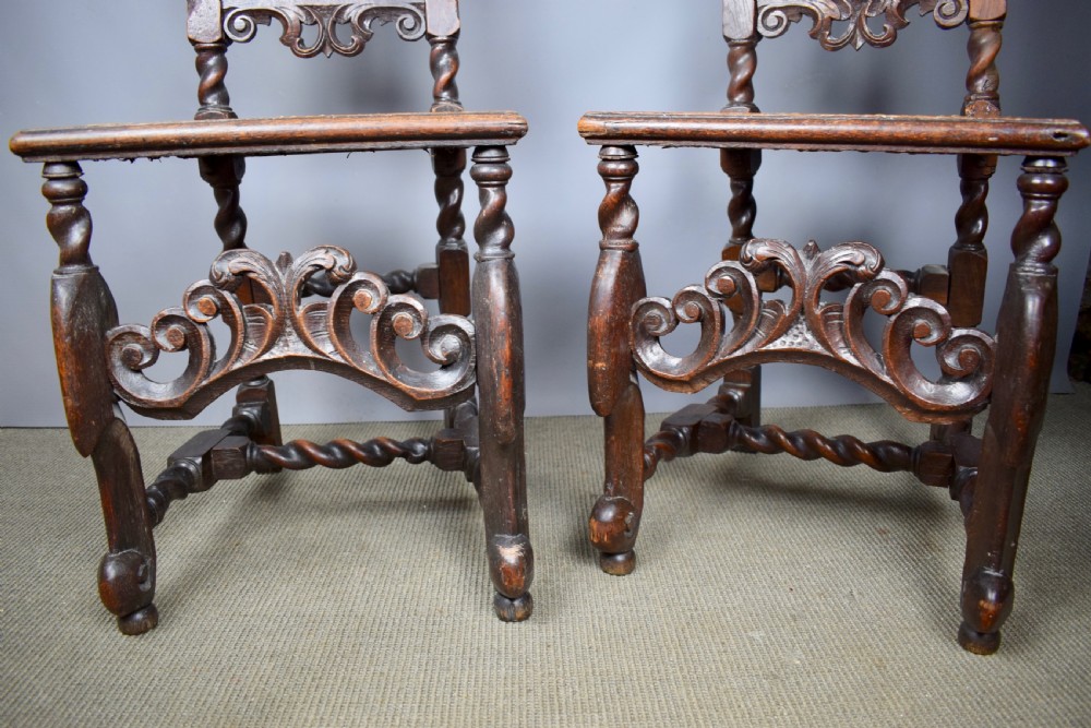 Pair of William & Mary cane high back chairs with barley twist supports View VIII
