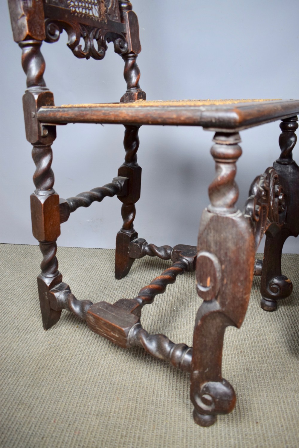 Pair of William & Mary cane high back chairs with barley twist supports View IX