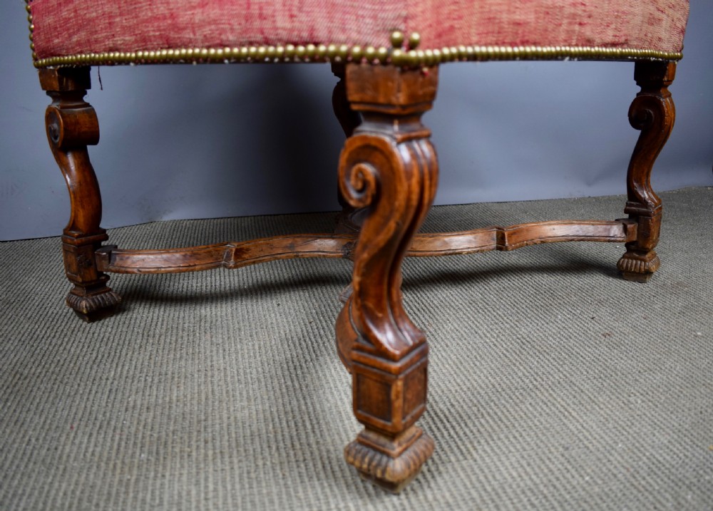 French 17th/18th Century Walnut Armchair upholstered in pink linen View II