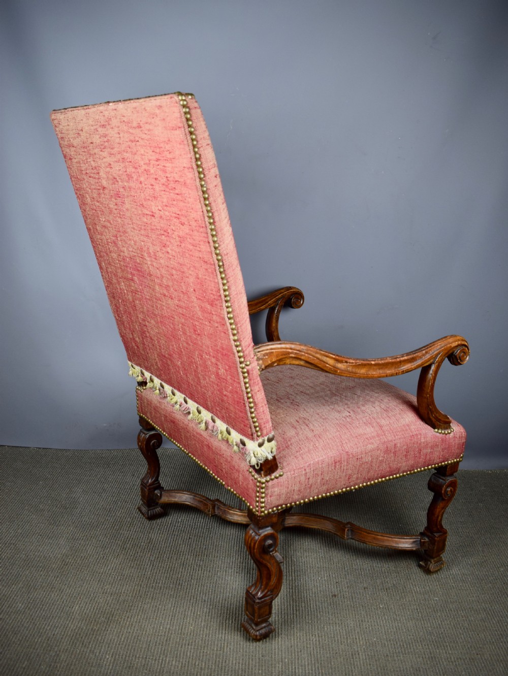 French 17th/18th Century Walnut Armchair upholstered in pink linen View VI