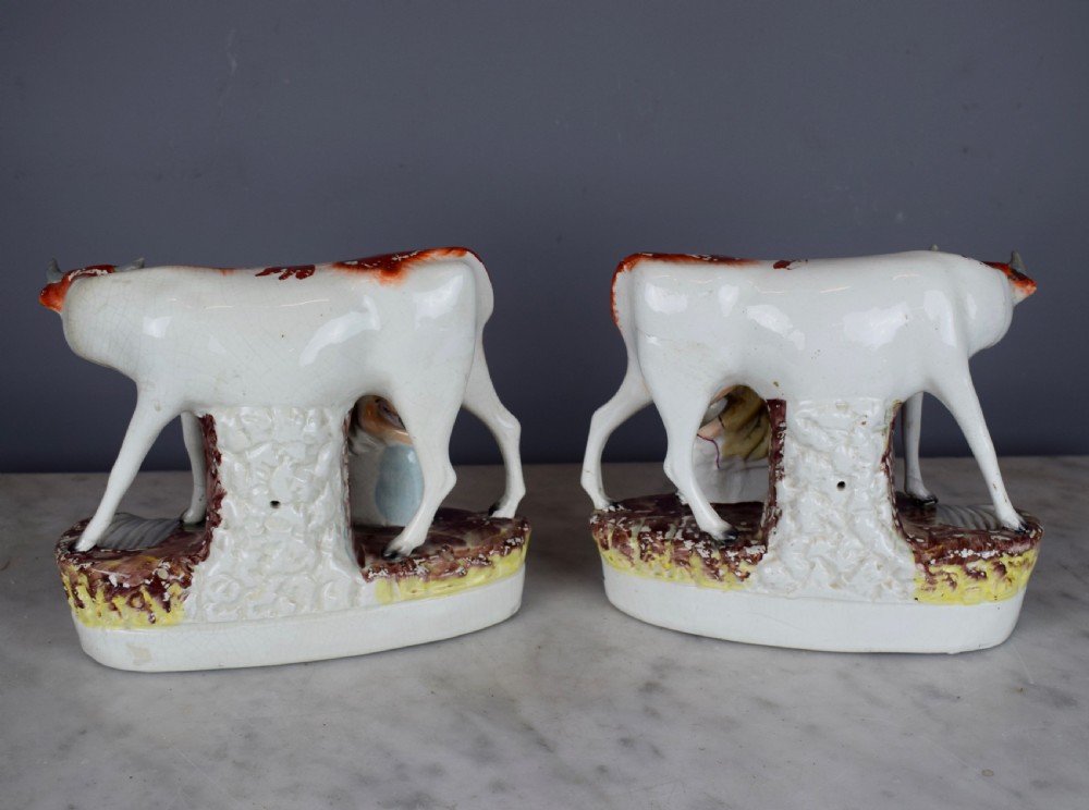 Pair of Victorian Staffordshire Pottery Figure Groups of Cows with Milkmaids View IV