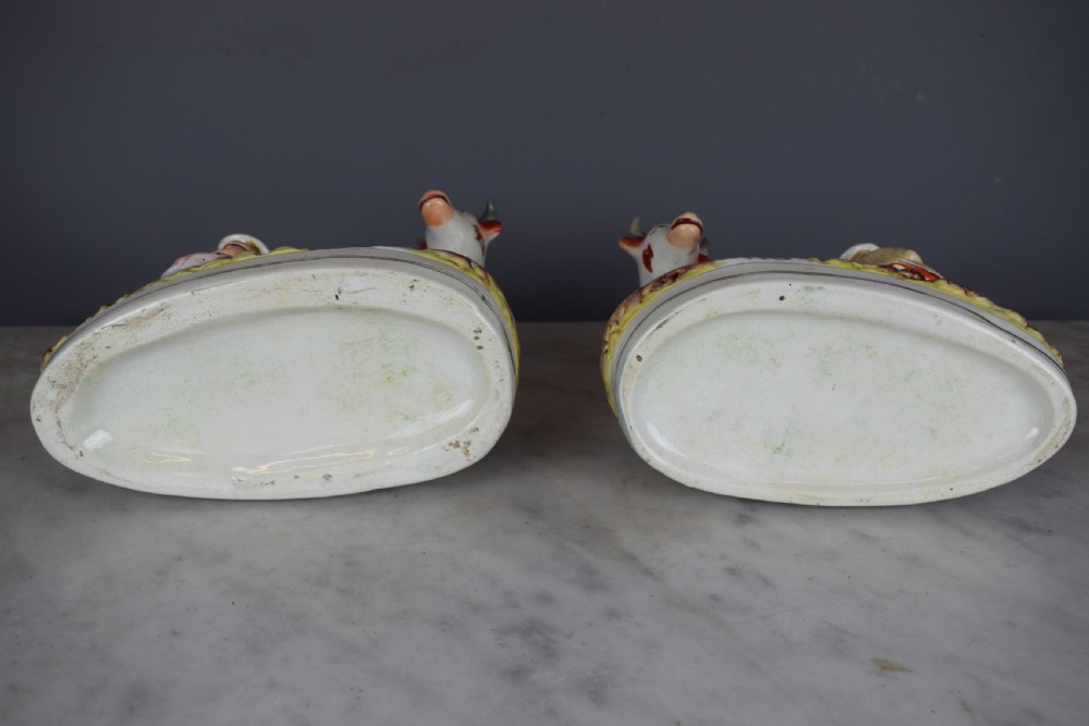 Pair of Victorian Staffordshire Pottery Figure Groups of Cows with Milkmaids View V
