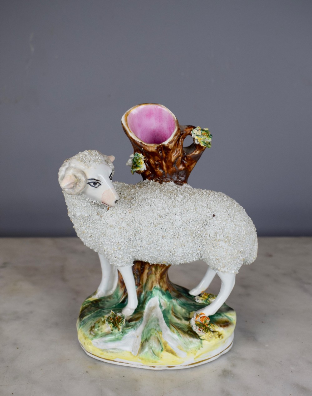 Victorian Staffordshire Pottery Sheep Spill Vase circa 1860