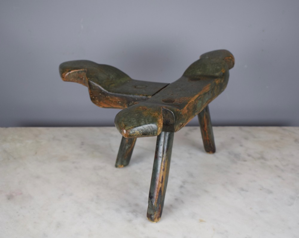 Antique Naive Folk Art Midwife's Birthing Stool in original paint View II