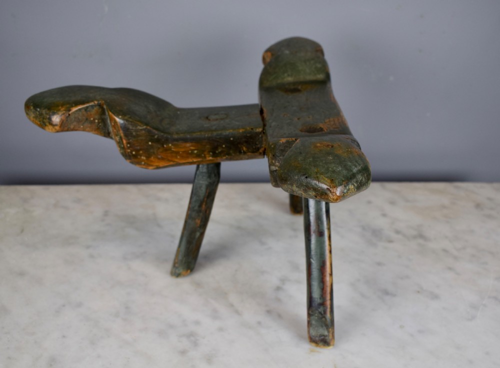 Antique Naive Folk Art Midwife's Birthing Stool in original paint View III